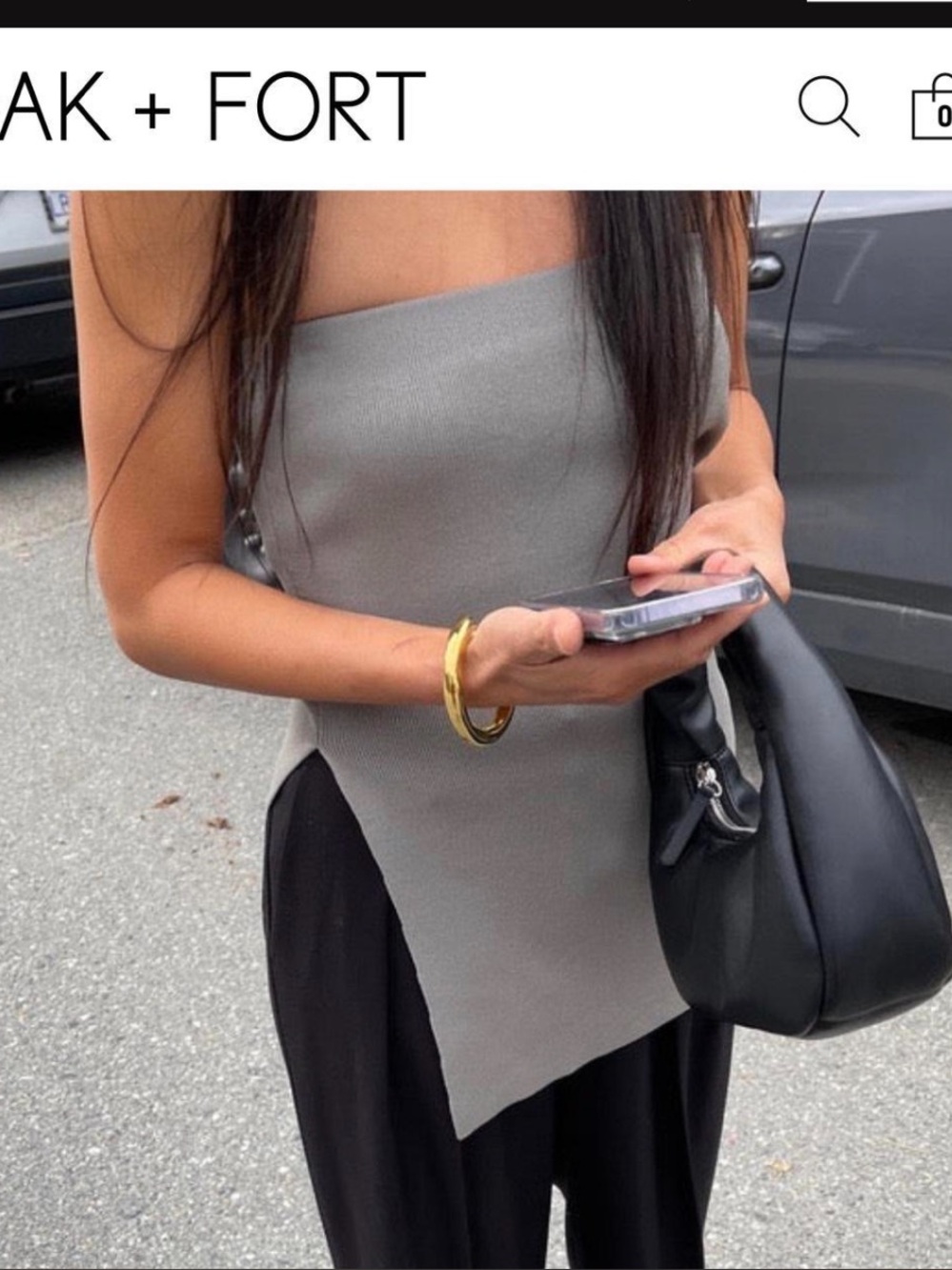OAK + FORT Gray Ribbed Knit Strapless Top